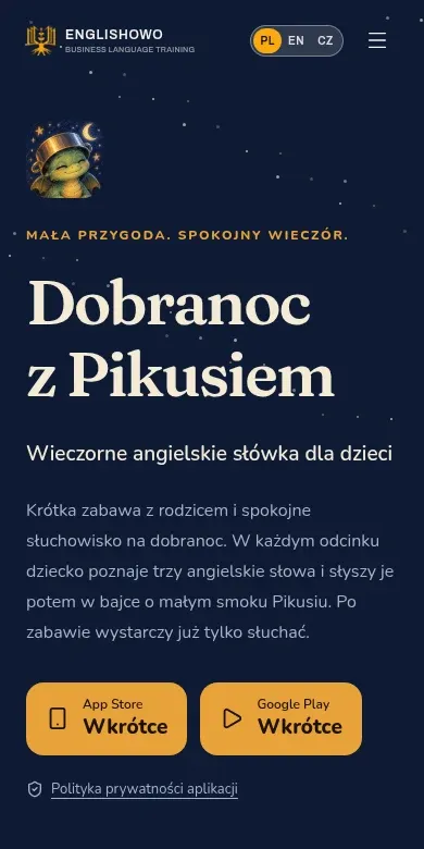Zrzut ekranu strony: Dla dzieci — ENGLISHOWO