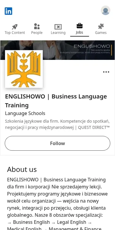 Zrzut ekranu strony: LinkedIn — ENGLISHOWO