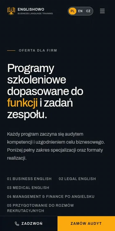 Zrzut ekranu strony: Oferta — ENGLISHOWO